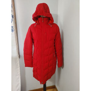 Women's Lands' End Red Long Hooded Puffer Jacket XL